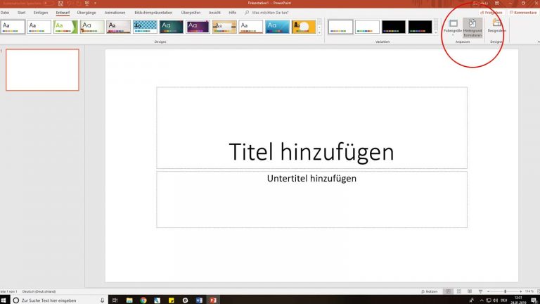 PowerPoint: Hintergrund anpassen über Menüleiste PowerPoint: Hintergrund anpassen über Menüleiste