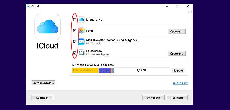 iCloud für Windows: Dienste iCloud-Speicher auf Windows-PC verwalten