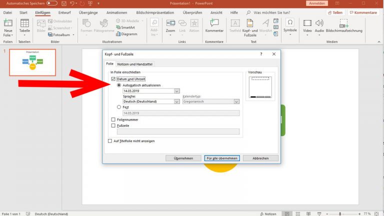 PowerPoint Kopf- und Fußzeile: Datum einfügen und automatisch aktualisieren PowerPoint Kopf- und Fußzeile: Datum einfügen und automatisch aktualisieren