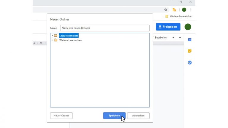 Chrome Lesezeichenleiste Ordner anlegen Screenshot