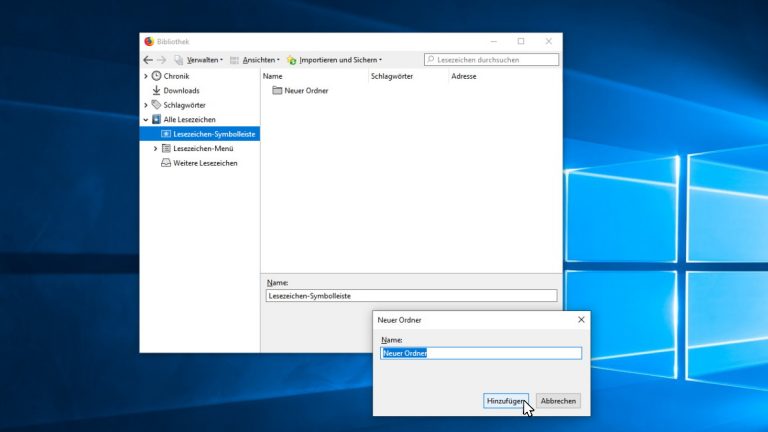 Firefox Lesezeichen Ordner anlegen Screenshot