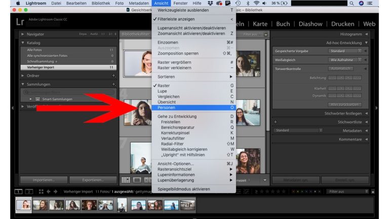 Gesichtserkennung in Lightroom starten