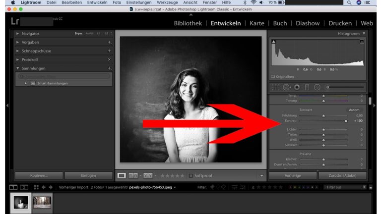 Lightroom Schwarz-Weiß: Kontrast Lightroom: Kontraste erhöhen