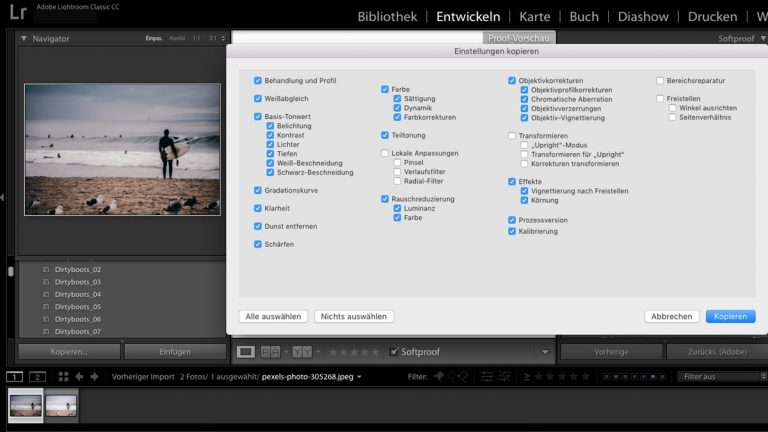 Lightroom Shortcuts: Einstellungen kopieren Foto-Einstellungen in Lightroom kopieren