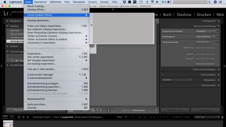 Lightroom Shortcuts: Katalog öffnen Katalog in Lightroom öffnen