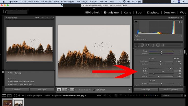 Lightroom-Workflow: Tiefen-Regler einstellen