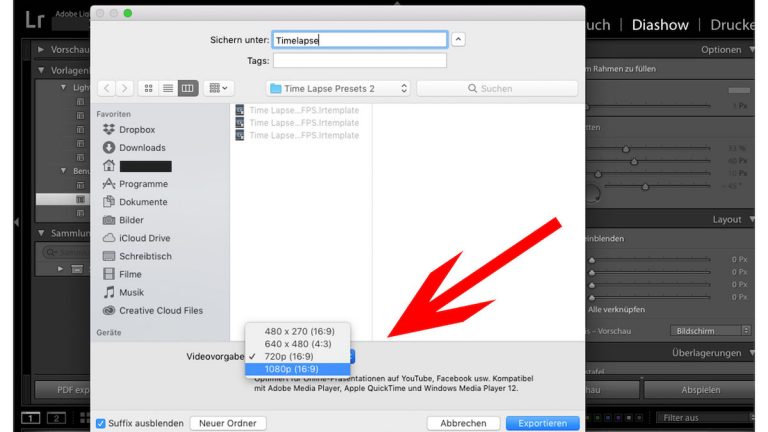 Lightroom: Timelapse exportieren