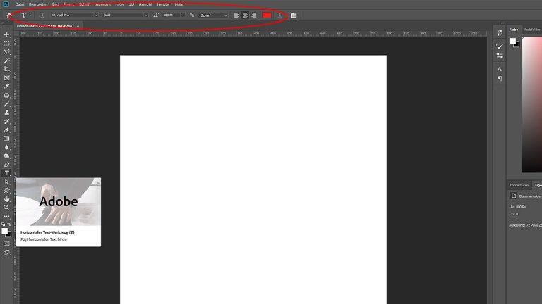 Textwerkzeug in Photoshop ausw&auml;hlen und Text individuell anpassen