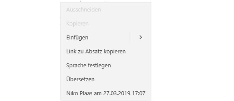 OneNote Tabelle Kontextmenü OneNote Tabelle Kontextmenü