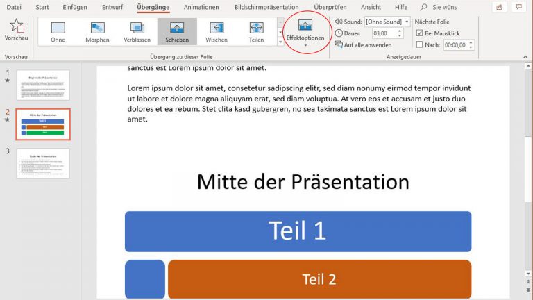 PowerPoint-Folienübergänge: Beim Effekt Schieben die Effektoptionen nutzen PowerPoint-Folienübergänge: Beim Effekt Schieben die Effektoptionen nutzen
