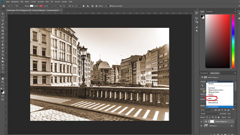 Sepia-Effekt mit Photoshop per Sättigung und Farbton erzeugen