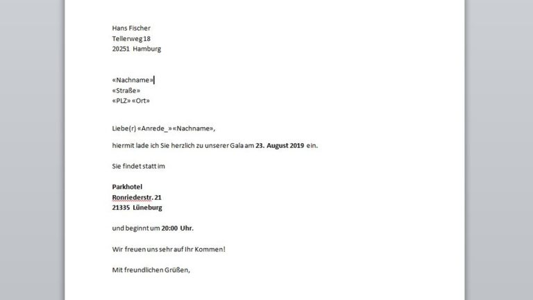 Serienbrief erstellen in Word 2010: Dokumenttext formatiert Word-Fenster mit Dokumenttext formatiert