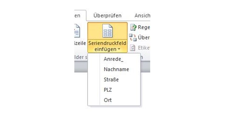 Serienbrief erstellen in Word 2010: Seriendruckfeld Word-Fenster mit Seriendruckfeld einfügen