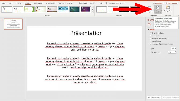 Wasserzeichen in PowerPoint: Hintergrund formatieren PowerPoint Wasserzeichen einfügen über Hintergrund formatieren