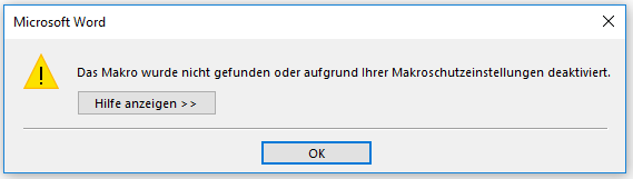 Word-Fenster Makro nicht gefunden Word-Fenster Makro nicht gefunden