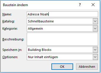 Word-Fenster Baustein ändern Word-Fenster Baustein ändern