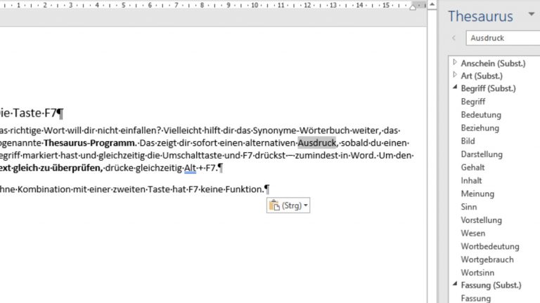 F7-Taste Thesaurus öffnen Screenshot F7-Taste Thesaurus öffnen Screenshot