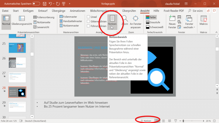 Notizen in PowerPoint einblenden Notizen in PowerPoint einblenden