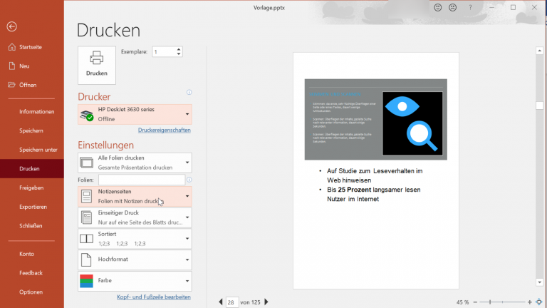 Notizen in PowerPoint drucken Notizen in PowerPoint drucken