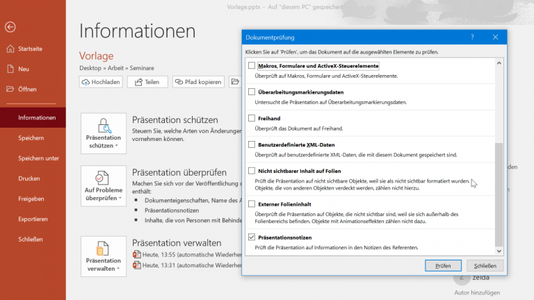 Notizen in PowerPoint löschen Notizen in PowerPoint löschen