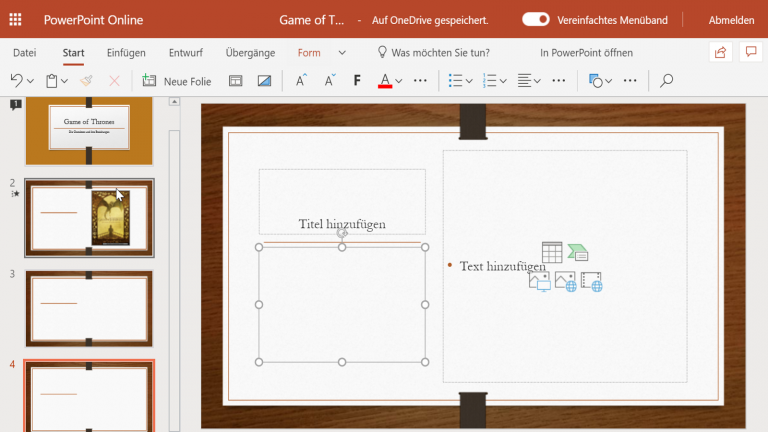 PowerPoint Online: Folie mit Platzhaltern PowerPoint Online: Folie mit Platzhaltern