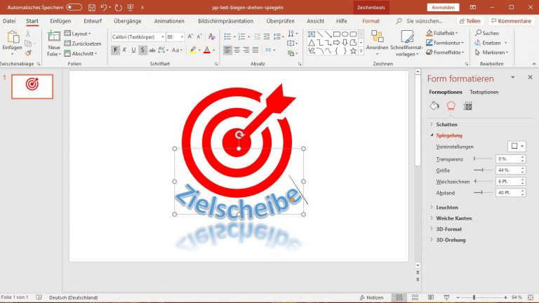 PowerPoint: Spiegelung des Textes individualisieren