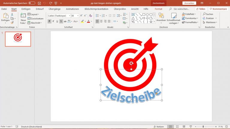 PowerPoint: Text drehen durch Pfeil über Textfeld