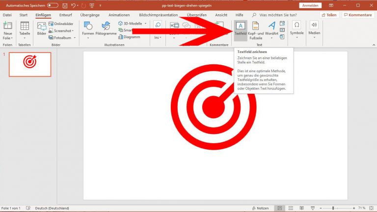 PowerPoint: Textfeld einfügen über das Menü
