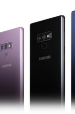 Vier Modelle des Samsung Galaxy Note9 in verschiedenen Цвета(ов)