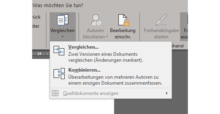 Word-Menüband Vergleichen, Kontextmenü Word-Menüband Vergleichen, Kontextmenü