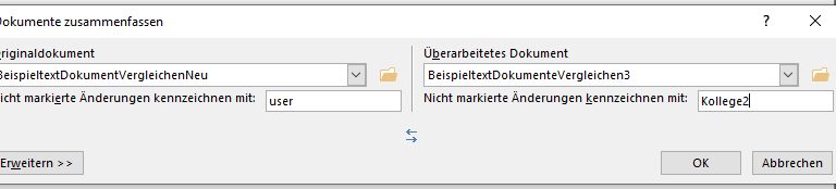 Word-Fenster Vergleichen Eingabe Überarbeitetes Dokument Word-Fenster Vergleichen Eingabe Überarbeitetes Dokument