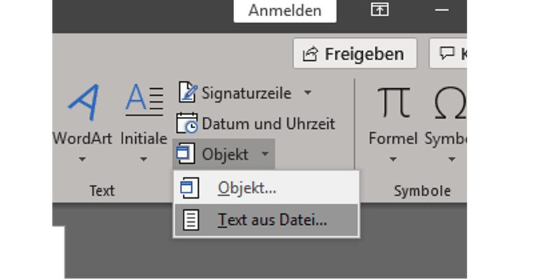 Word-Menüband Kontextmenü Objekt Word-Menüband Kontextmenü Objekt