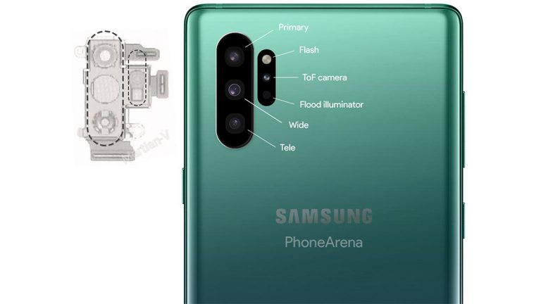 Note10 in grün mit angeblichem Kamera-Set-up