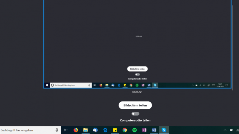 Skype Screen Mit einem Klick auf den Button Bildschirm teilen den Screen an den Gesprächspartner übertragen
