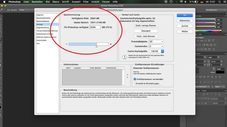 Photoshop: Arbeitsspeicher vergrößern Photoshop: Arbeitsspeicher vergrößern