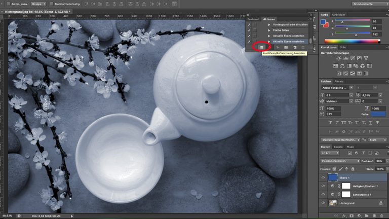 Photoshop Presets - Aufnahme beenden Photoshop: Aufnahme von Aktion beenden und speichern