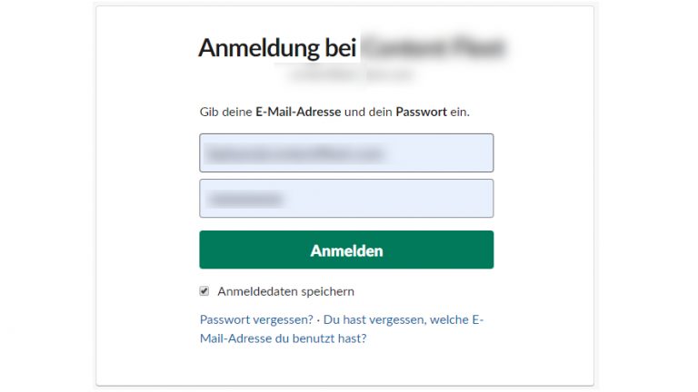 Slack-Fenster Anmeldung