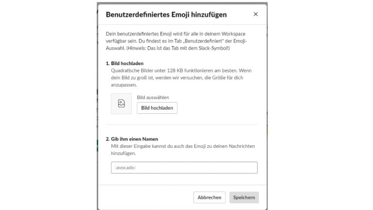 Slack-Fenster Benutzerdefiniertes Emoji hinzufügen