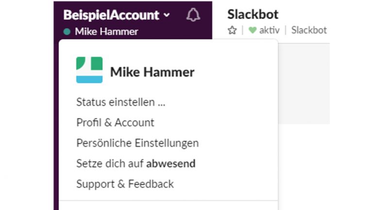 Slack-Fenster Account Persönliche Einstellungen