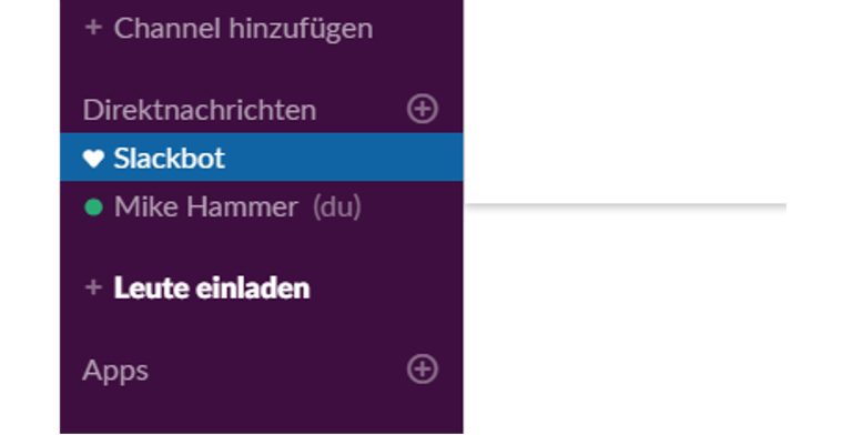 Slack-Fenster Auswahl Slackbot