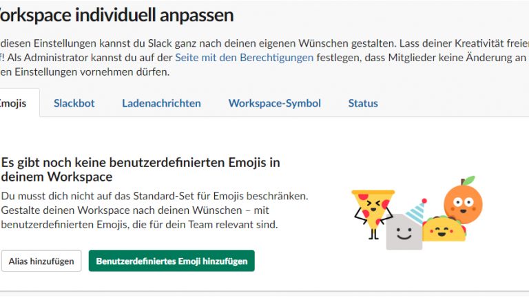 Slack-Fenster Workspace individuell anpassen