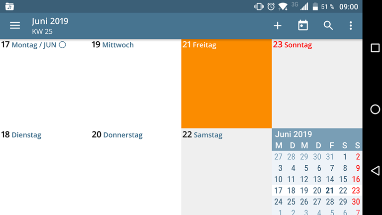 Die App aCalendar für Android im Screenshot Die App aCalendar für Android im Screenshot