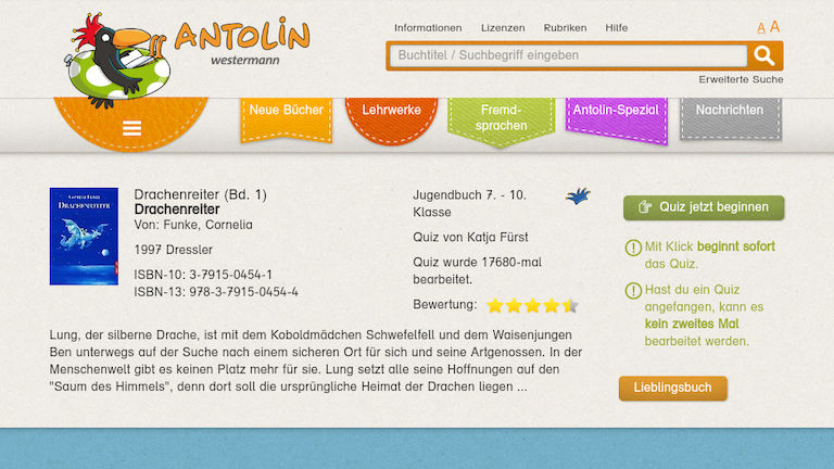 Antolin-Bücher lesen - Quiz jetzt beginnen Antolin Quiz beginnen