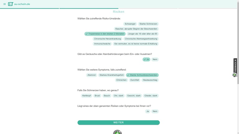 AU-Schein online anfordern: Symptome auswählen AU-Schein online anfordern: Symptome auswählen