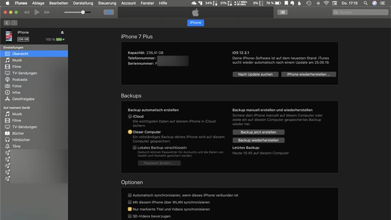 iPhone-Back-up mit iTunes iPhone-Back-up mit iTunes