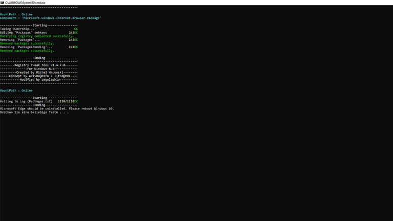 Microsoft Edge mit Winaero deinstallieren im Kommandofenster Microsoft Edge mit Winaero deinstallieren im Kommandofenster