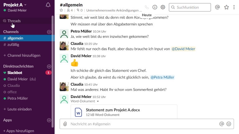 Screenshot einer Slack-Unterhaltung Screenshot einer Slack-Unterhaltung