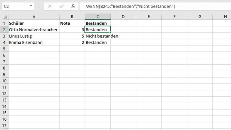 Excel: WENN-DANN-Funktion in Tabelle eintragen