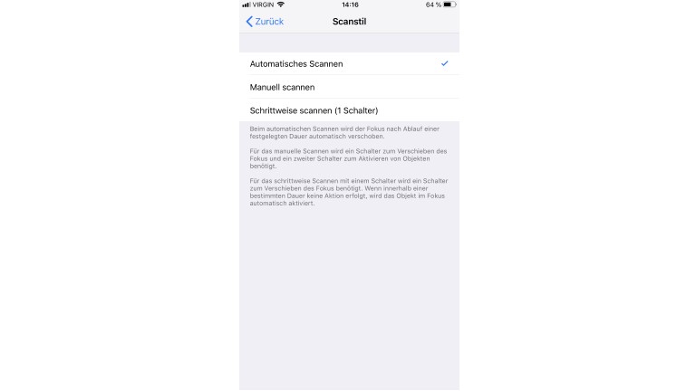 Schaltersteuerung beim iPhone: So nutzt du die Bedienungshilfe iPhone-Schaltersteuerung Scanstil