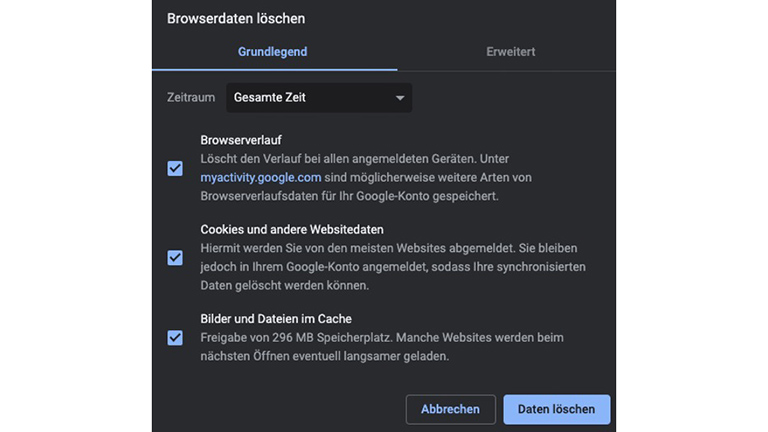 ERR_CONNECTION_REFUSED und ERR_CONNECTION_CLOSED: Das kannst du gegen die Verbindungsfehler tun Browserdaten in Chrome löschen zum Beheben von Fehlermeldungen